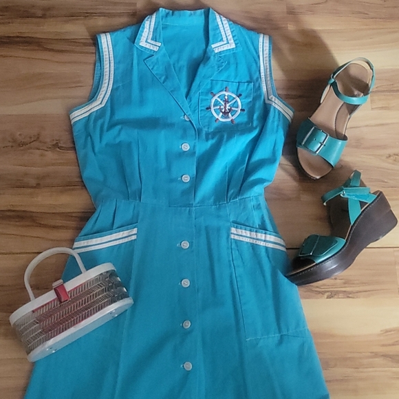 Vintage Dresses & Skirts - Vintage 50s Nautical Sailor Dress M